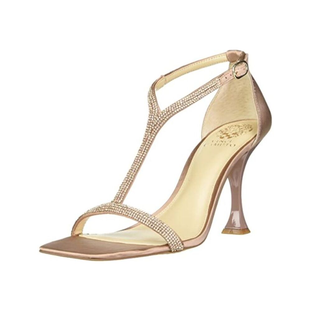 VINCE CAMUTO Womens Pink T-Strap Sorthand Square Toe Flare Heeled Sandal 7 M